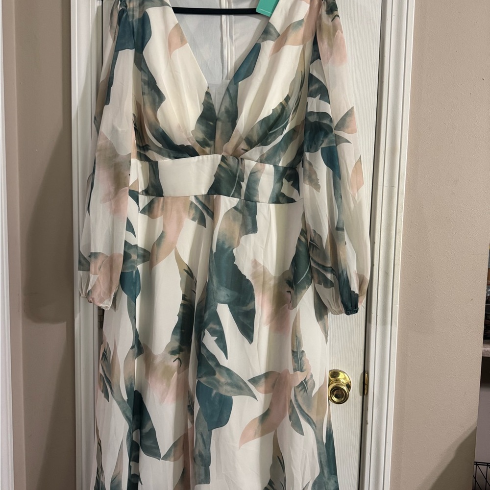 Chic Multicolor Midi Dress with Leaf Print